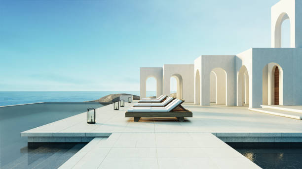 istock Luxury beach and Pool villa Santorini style - 3d rendering 1313714793