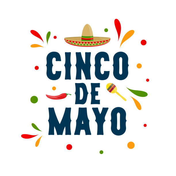 illustrazioni stock, clip art, cartoni animati e icone di tendenza di cinco de mayo, 5 maggio carta colorata con peperoncino, sombrero e maraca. vettore - maracas