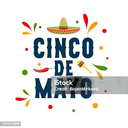 istock Cinco de Mayo, may 5 colorful card with chili pepper, sombrero and maraca. Vector 1313717809