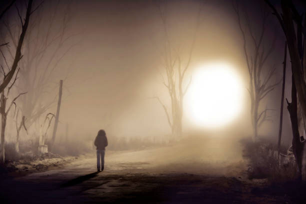 istock Scary and mysterious light on a misty 1313720086