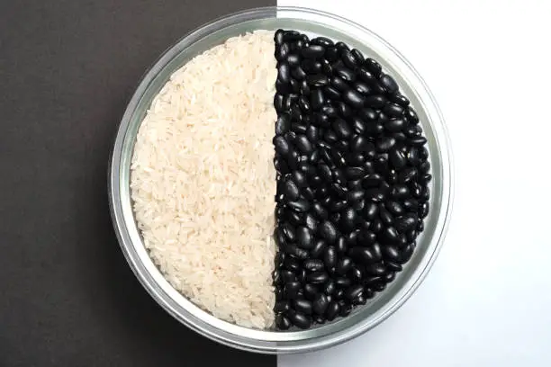 Rice and black beans in a bowl