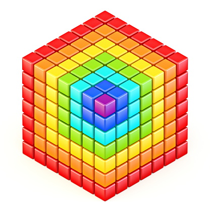 Rainbow colored cube 3D render illustration isolated on white background