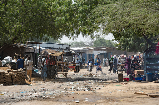 Accra, Ghana - April 02, 2022: Picture of the Local Countryside Life in African Ghana Village