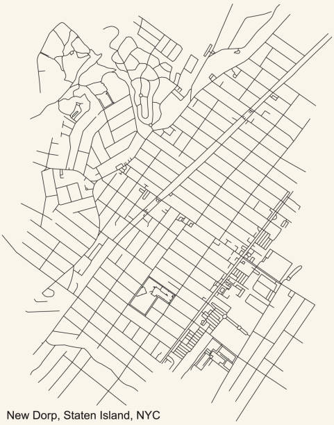 illustrations, cliparts, dessins animés et icônes de carte de routes de rue du voisinage de new dorp de l’arrondissement de staten island de new york city, etats-unis - brooklyn sign new york city queens