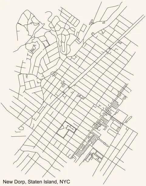 Vector illustration of Street roads map of the New Dorp neighborhood of the Staten Island borough of New York City, USA