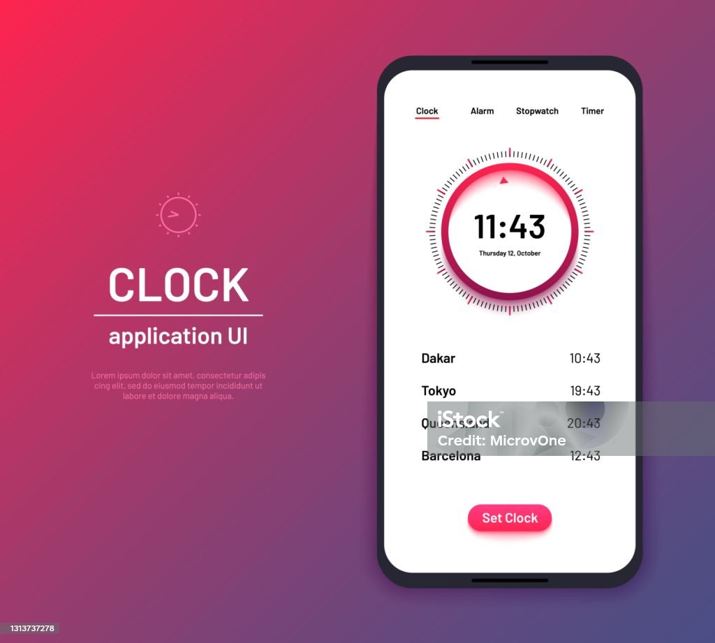 Clock Task Ui Clock Ui Time Countdown Interface Kit Modern Clock Screen Phone ...
