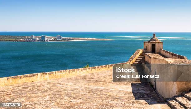 Terrace And Guardhouse Of The Fort Of São Filipe In Setúbal Portugal With The Sado River Tróia And The Sea In The Background On A Sunny Day In Summer Stock Photo - Download Image Now