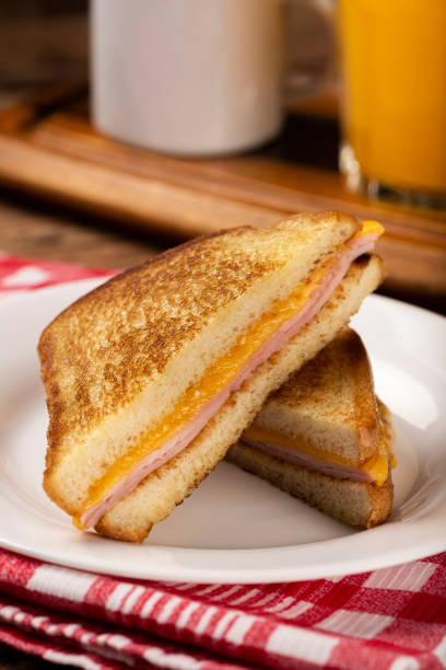 istock Grilled ham and cheese. Sandwich with cheese and ham on grill. 1313740032