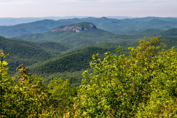 looking glass rock viewed along the blue ridge parkway in the appalachian mountain - looking glass rock imagens e fotografias de stock