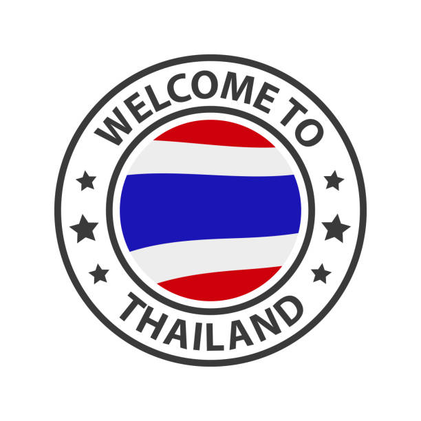 태국에 오신 것을 환영합니다. 아이콘의 컬렉션에 오신 것을 환영합니다. - thailand thai flag flag push button stock illustrations