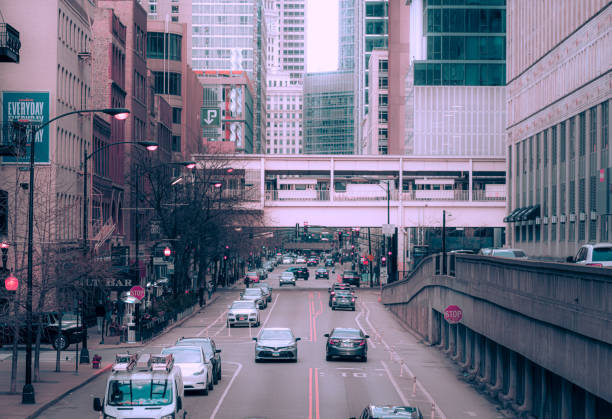 Chicago street street photography chicago smog stock pictures, royalty-free photos & images