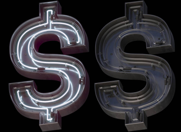 istock Metal neon font with On and Off. Dollar symbol. 1313751925