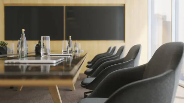 Detail shot of a conference table in a modern conference room.