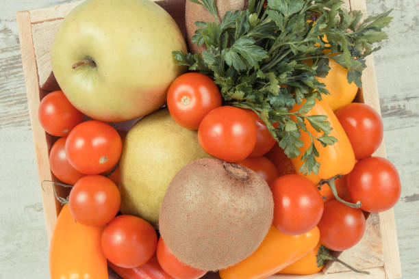 istock Fruits and vegetables as source minerals and vitamins. Slimming and dieting concept 1313764085