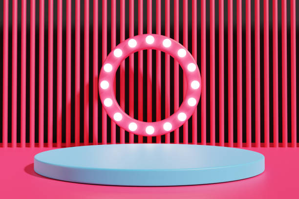 istock 3d rendering. Empty red podium for product minimal presentation. cosmetics stand, Chinese New Year, Happy New Year. Valentine's Day, banner, sale. Product presentation blank display. 1313765946