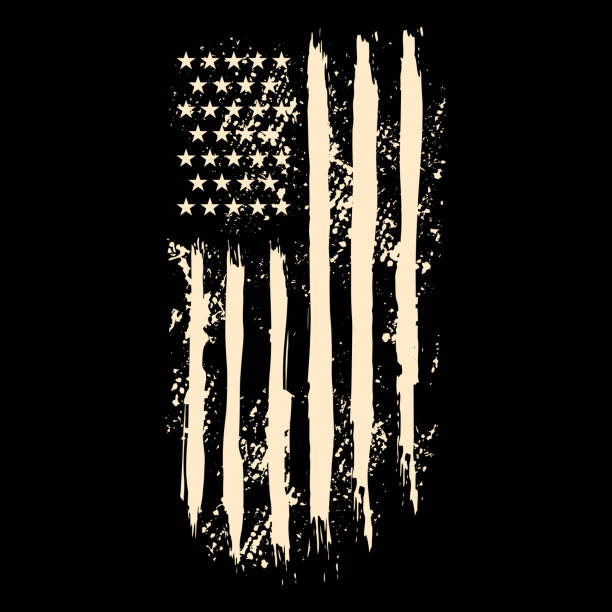 illustrazioni stock, clip art, cartoni animati e icone di tendenza di bandiera americana in stile grunge. elemento di design per etichetta, segno, emblema, poster. illustrazione vettoriale - grungy flag