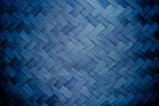 Closeup surface blue painted wood weave bag texture background