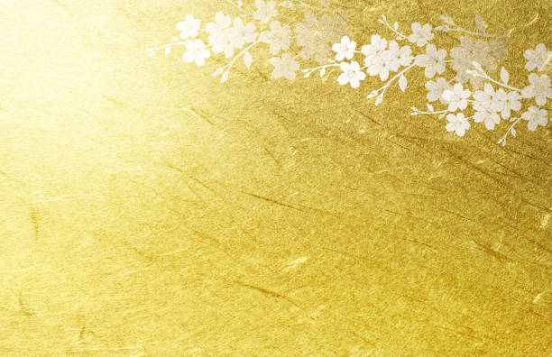 kwiat wiśni złoty japoński papier tła - design abstract petal asia stock illustrations