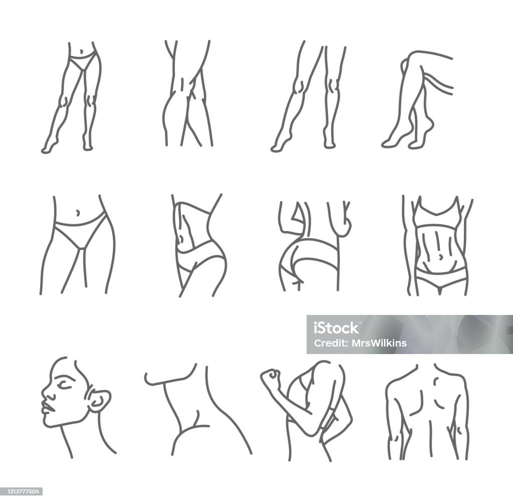 Set di icone del corpo femminile - stile linea sottile, raccolta vettoriale - arte vettoriale royalty-free di Icona Set di icone del corpo femminile - stile linea sottile, raccolta vettoriale - arte vettoriale royalty-free di Icona