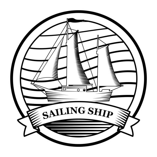 ilustraciones, imágenes clip art, dibujos animados e iconos de stock de emblema vintage logo velero logo. antiguo icono de la marina de ilustración vectorial retro - etching sailing ship passenger ship sea