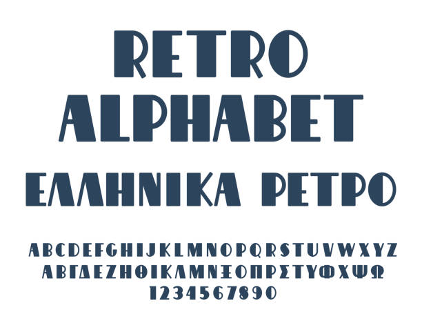 ручная буква ретро алфавита на греческом и английском языках. иллюстрация векторной печати - typewriter typebar alphabet retro revival stock illustrations