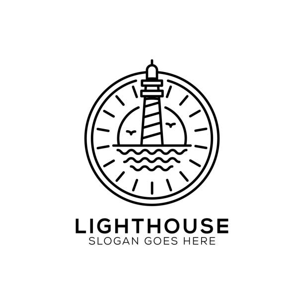 ilustrações, clipart, desenhos animados e ícones de design do logotipo da casa de contorno light, ícone do farol estilo de arte da linha de ilustração - lighthouse beacon sailing storm