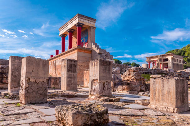 View at the ruins of the famous Minoan palace of Knossos stock photo