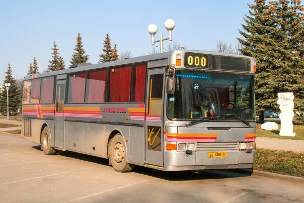 Vest Liner 320 Ufa, Russia - March 15, 2008: Old suburban bus Vest Liner 320 in the city street. coach bus stock pictures, royalty-free photos & images