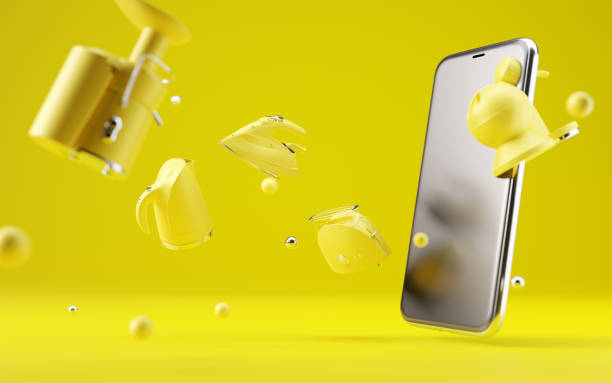 istock On-line shopping concept. Smartphone and Flying Appliances 1313786163
