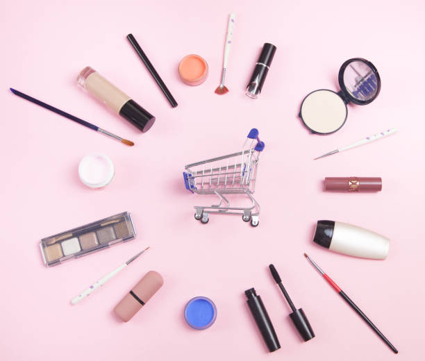 istock Beautiful cosmetic accessories on a pink background. 1313787138