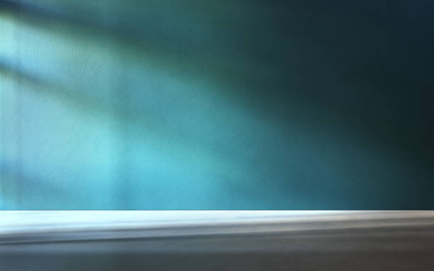 istock 3D rendering of empty room. Concrete floor and teal wall. 1313787406