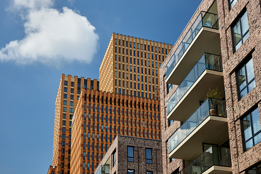 Business district with modern tall office buildings at Amsterdam Zuid, Amsterdam, The Netherlands