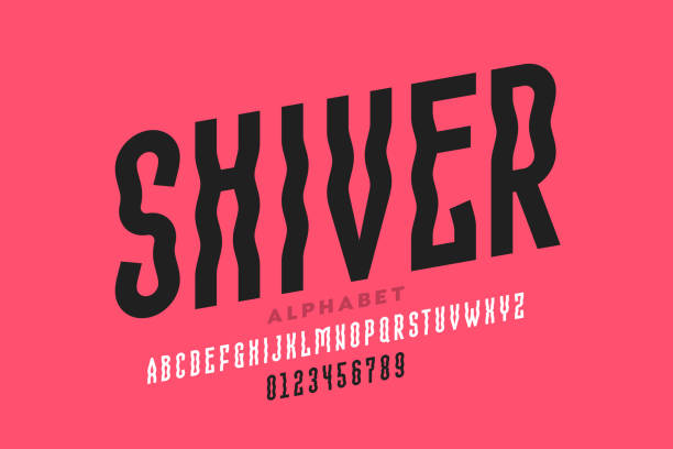 Shiver style font Shiver style font design, alphabet letters and numbers shivering stock illustrations