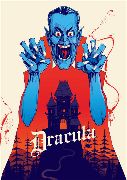 뱀파이어 드라큘라 포스터와 유령의 집 일러스트 - horror monster spooky movie stock illustrations