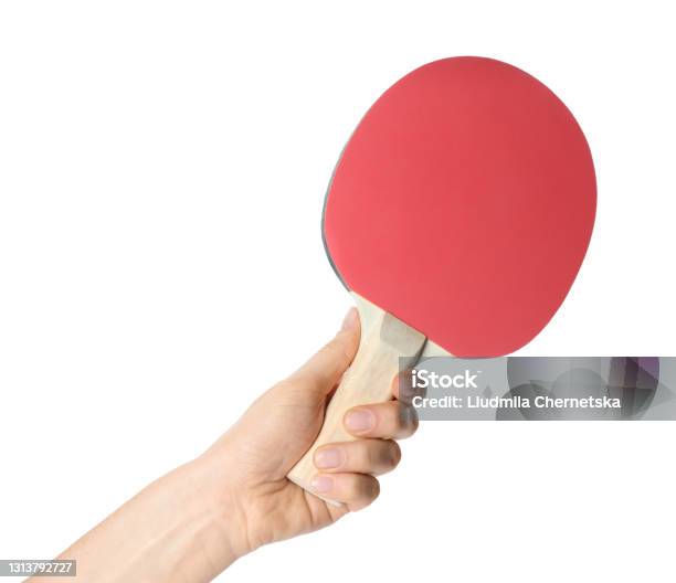 Woman Holding Ping Pong Racket On White Background Closeup Stock Photo - Download Image Now