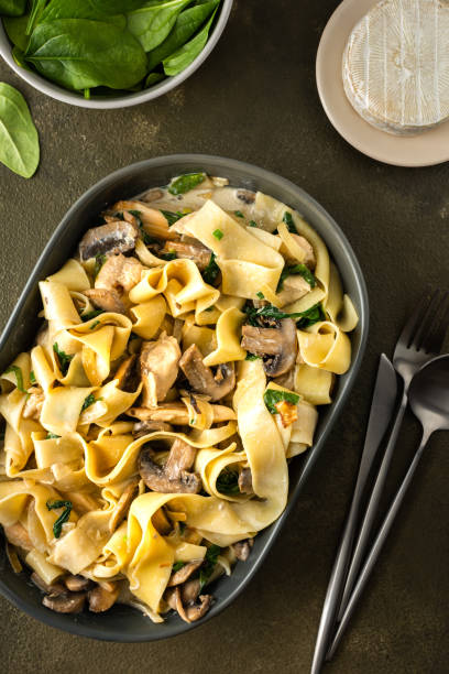 istock Fettuccini pasta with mushrooms and chicken breast 1313792850