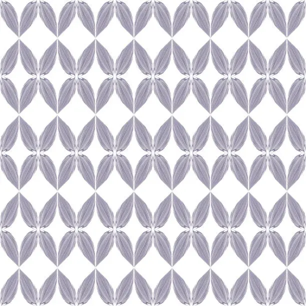 Vector illustration of Vector seamless pattern in pastel gray colors, hatched petals arranged on a white background in a geometric order.