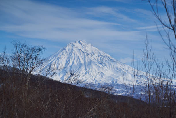 View of the Koryaksky volcano stock photo
