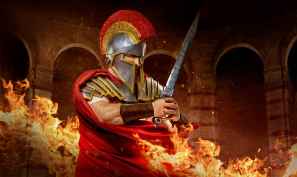 istock A redhead Warrior Gladiator in a fire filled fighting arena 1313797385
