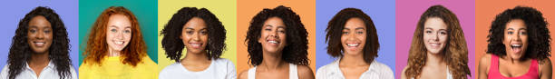 istock Collage of happy diverse multicultural curly young women 1313798033
