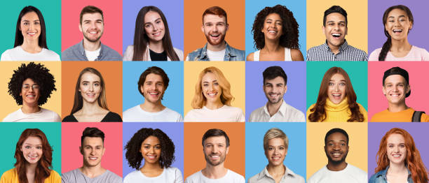istock Composite collage of smiling diverse multicultural people 1313800672