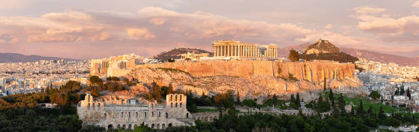 istock Panorama of Athens with Acropolis hill at dramatic sunset, Greece. 1313804537