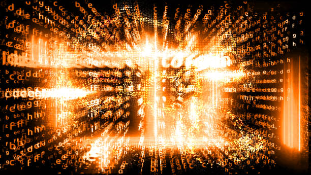 istock Quantum computer futuristic abstract laser on the right relation power block chain and matrix alphabet 1313804865