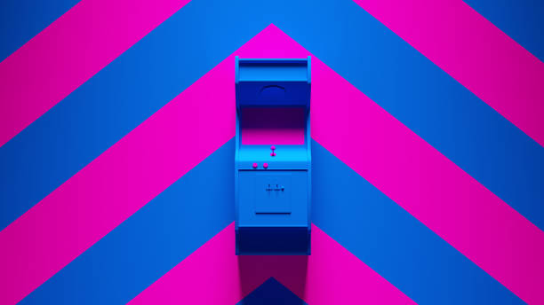 Blue Arcade Machine with Pink an Blue Chevron Background