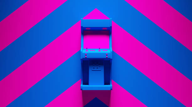 istock Blue Arcade Machine with Pink an Blue Chevron Background 1313805918