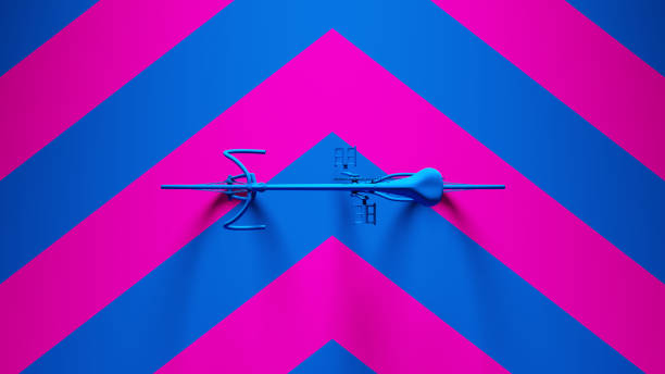 Blue Bicycle with Pink an Blue Chevron Background Blue Bicycle with Pink an Blue Chevron Background 3d illustration render road chevron warning signs stock pictures, royalty-free photos & images