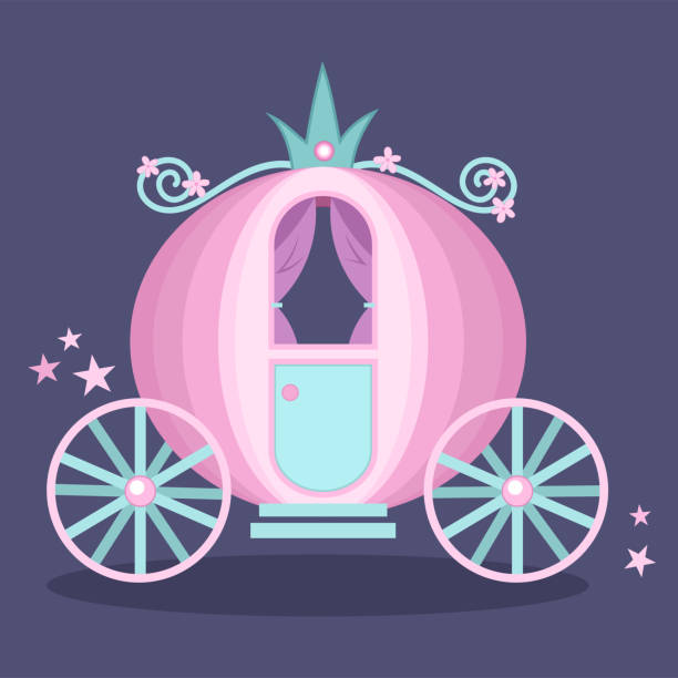 Cute pink cinderella princess coach carriage. Cute pink cinderella princess cariage with floral decoration and stardust. princess of wales stock illustrations
