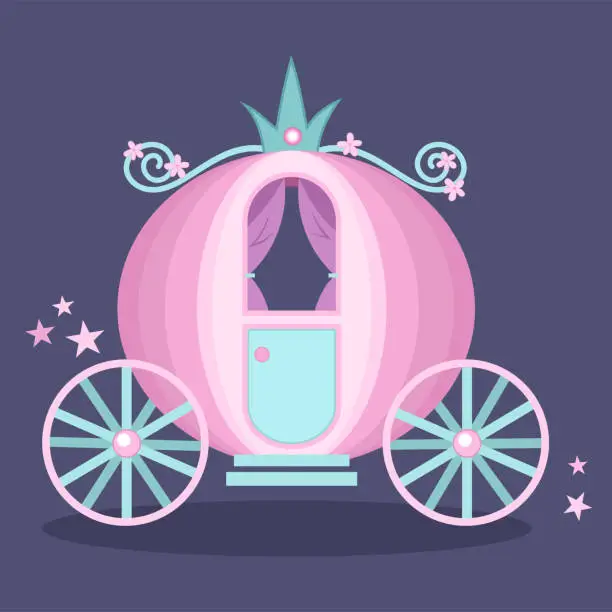 Vector illustration of Cute pink cinderella princess coach carriage.