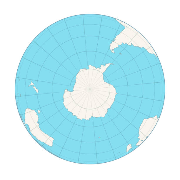 Earth globe, Antarctica view. Earth globe with meridians and parallels. 3D vector illustration. Carefully layered and grouped for easy editing. You can edit or remove separately the grid, the sea and the lands. south pole stock illustrations