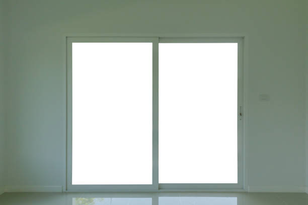 istock Blank white door window frame home interior on paint wall 1313807503